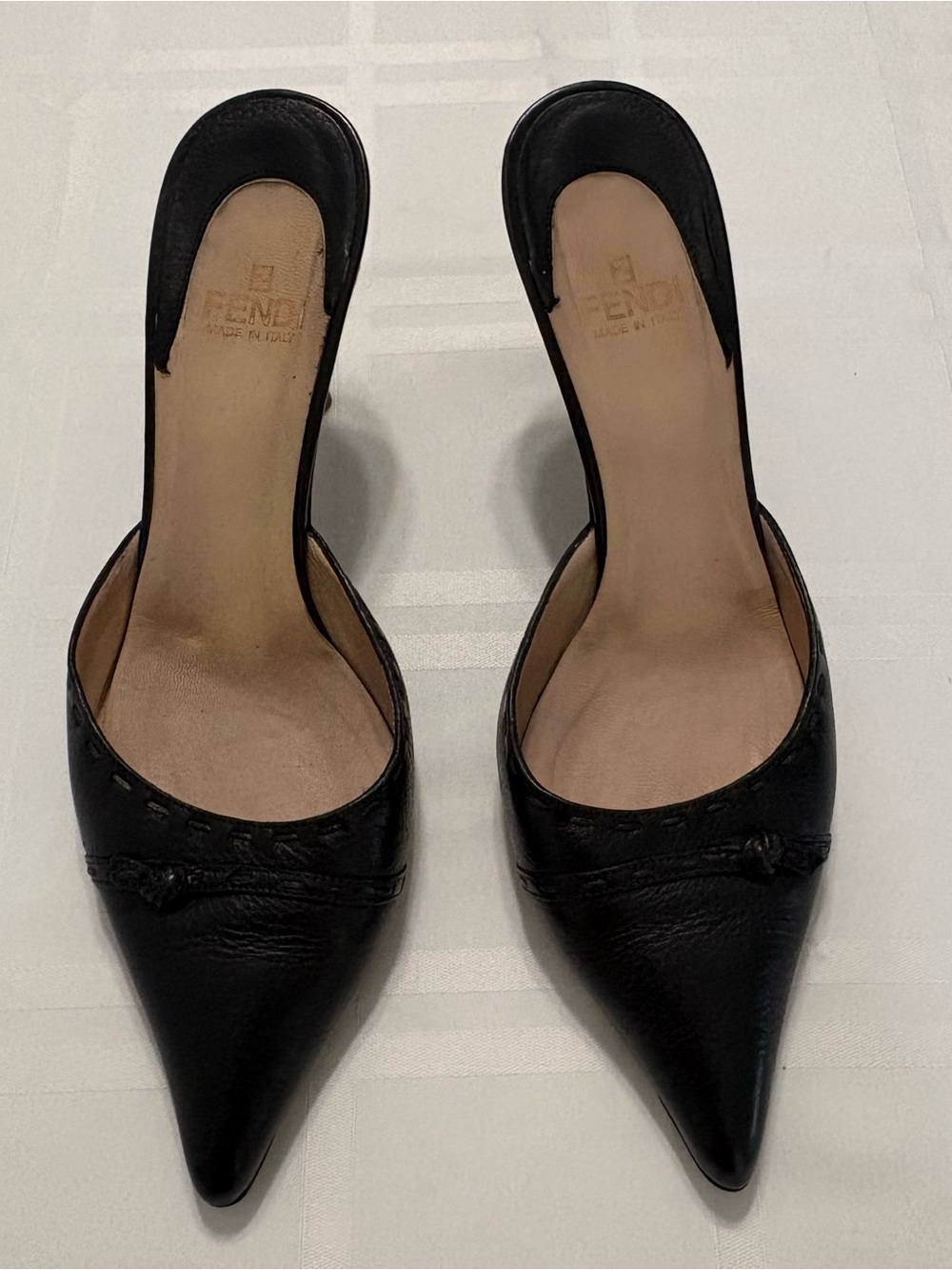 Fendi Kitten Heel Pointed Toe Black Leather Women's Pumps Size 40/US 8.5